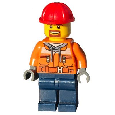 Figurine Forklift Driver - Orange Vest, Dark Blue Legs, Red Helmet du set 60198