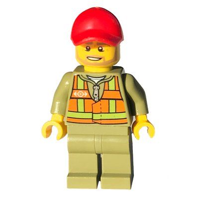 Figurine Train Driver - Orange Vest, Olive Green Legs, Red Cap du set 60198