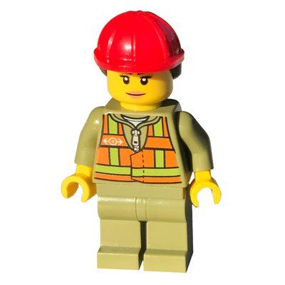 Figurine Train Driver - Orange Vest, Olive Green Legs, Red Helmet, Female du set 60198