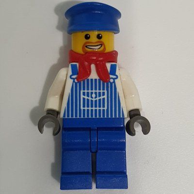 Figurine Train Machinist - White Torso, Blue Striped Overall, Blue Hat du set 7898