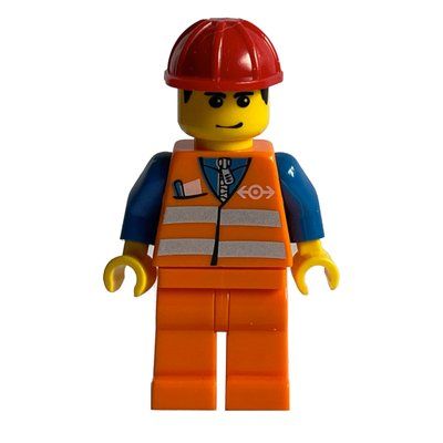 Figurine Train Worker - Orange Safety Vest, Orange Legs, Red Helmet du set 7898