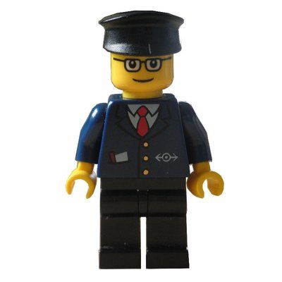 Minifiguur Conductor - Dark Blue Jacket, Black Legs, Black Hat uit set 7897