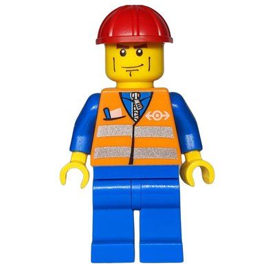 Figurine Worker - Orange Safety Vest, Blue Legs, Red Helmet du set 3677