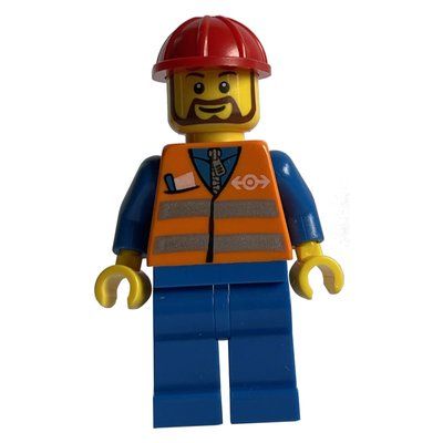 Figurine Worker - Orange Safety Vest, Blue Legs, Red Helmet, Brown Beard du set 3677