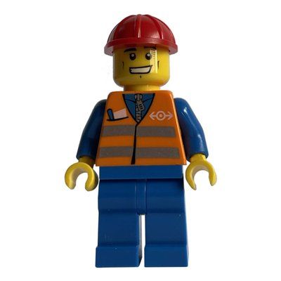 Figurine Worker - Orange Safety Vest, Blue Legs, Red Helmet, Grin du set 3677