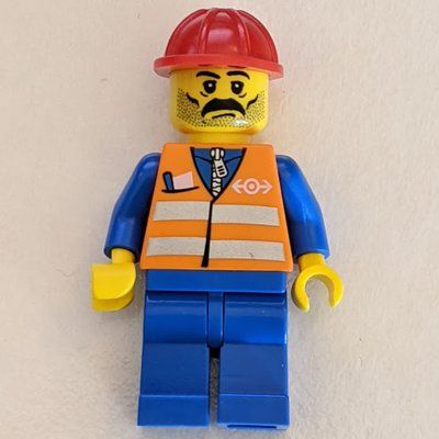 Figurine Worker - Orange Safety Vest, Blue Legs, Red Helmet, Black Moustache du set 4514