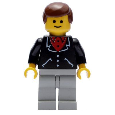 Figurine Man, Black Jacket over Red Shirt, Light Gray Legs, Brown Hair (3626b Head) du set 4186875