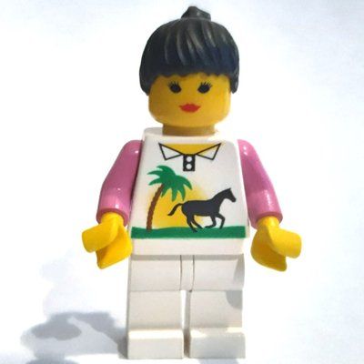 Minifiguur Woman - White Torso with Horse, White Legs uit set 4559