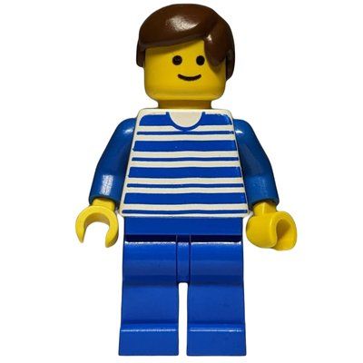 Figurine Man - Blue/White Striped Torso, Blue Legs, Brown Hair du set 10001