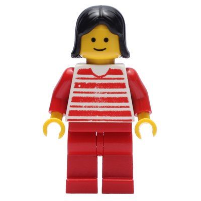Figurine Woman - Red and White Striped Shirt, Red Legs, Black Hair (3626b Head) du set 10001