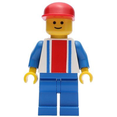 Figurine Man - White Torso with Blue/Red Stripes, Blue Legs, Red Cap du set 10001