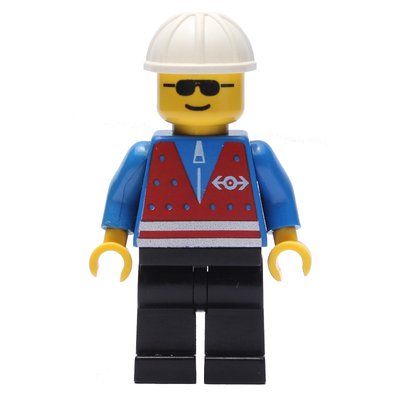 Figurine Train Worker - Red Vest, Black Legs, White Helmet, Sunglasses du set 2126