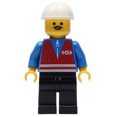 Figurine Train Worker - Red Vest, Black Legs, White Helmet, Mustache du set 2126