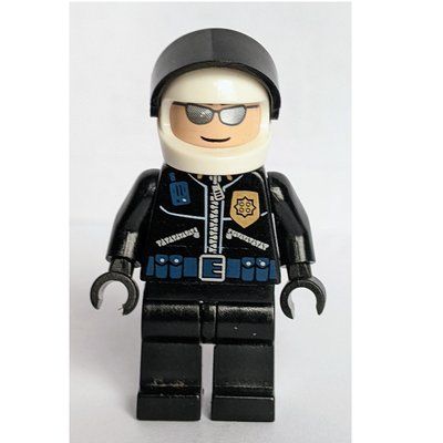 Figurine Policeman with Zipped Jacket with Gold Badge, and White Helmet with Black Visor du set 4854