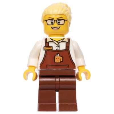Figurine Barista, Woman, White Torso, Reddish Brown Apron, Bright Light Yellow Hair du set 60197