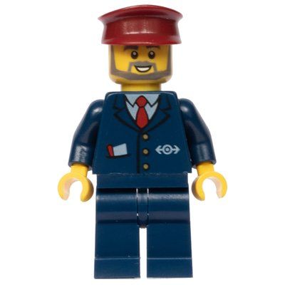 Figurine Conductor - Dark Blue Jacket, Dark Blue Legs, Dark Red Hat, Glasses, Beard du set 60197