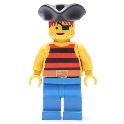 Minifigure Pirate - Red/Black Stripes, Blue Legs, Black Tricorne del set 6279