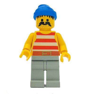 Minifiguur Pirate - Red Stripes, Light Gray Legs, Blue Bandana, 3626b uit set 6292