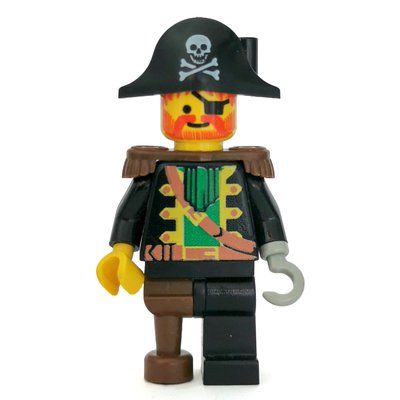 Minifigure Pirate - Captain, Light Gray Hook, Bicorne with Skull, 3626b del set 6289