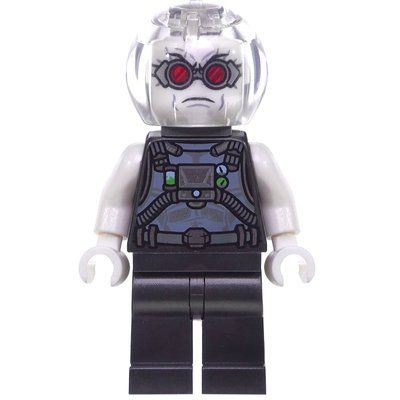 Minifigure Mr. Freeze in Pearl Dark Gray Outfit, with Red Goggles, and Neck Bracket from set 76118