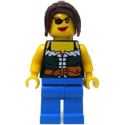 Minifiguur Pirate - Female, Blue Legs, Dark Brown Hair uit set 6253