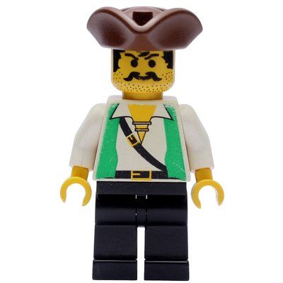 Minifiguur Pirate - Green Vest, Black Legs, Brown Tricorne uit set 6249