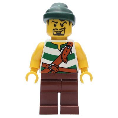Minifigurka Pirate - Green Stripes, Reddish Brown Legs, Dark Green Bandana, Black Beard z zestawu 6239