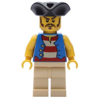 Minifigure Pirate - Blue Vest, Tan Legs, Black Tricorne (3626b Head) del set 6243