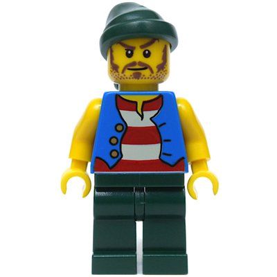 Minifigurka Pirate - Blue Vest, Dark Green Legs, Dark Green Bandana, Long Moustache z zestawu 6241