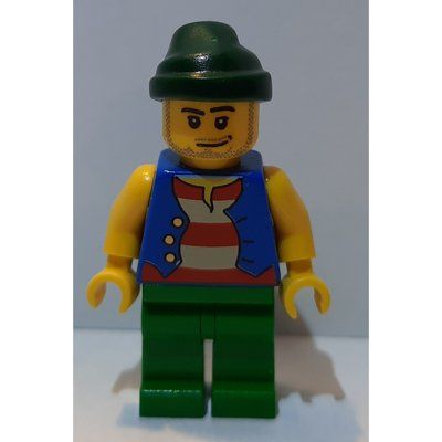 Minifiguur Pirate - Blue Vest, Green Legs, Dark Green Bandana, Smirk uit set 6299