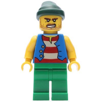 Minifiguur Pirate - Blue Vest, Green Legs, Dark Green Bandana uit set 6253