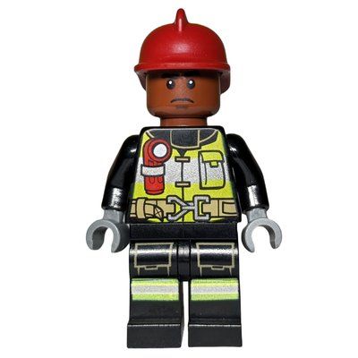 Figurine Firefighter with Reddish Brown Skin and Dark Red Fire Helmet du set 76128