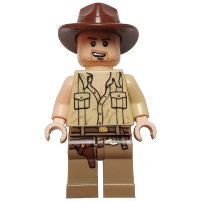 Minifigura Indiana Jones in Open Tan Shirt, with Open Mouth del set 7199