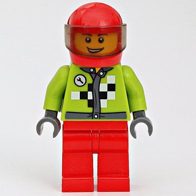 Figurine Racer with Lime Jacket with Black and White Checks, Red Helmet with Trans-Brown Visor du set 10673