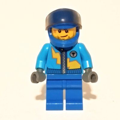 Figurine Racer with Dark Azure Jacket with Zipper and Yellow Lightning Bolt, Blue Helmet with Trans-Brown Visor du set 10673