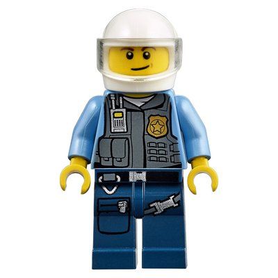 Minifigur Policeman in Vest with Gold Badge, Radio, and Pockets. White Helmet with Trans-Clear Visor aus Set 10687