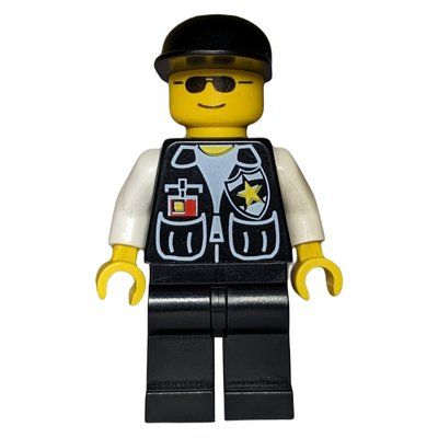 Minifigur Policeman, Black Vest with Badge and Pockets, Black Cap, Sunglasses aus Set 1352