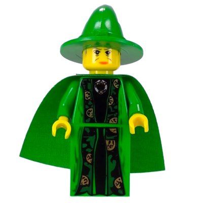 Minifigure Professor Minerva McGonagall, Yellow Skin, Green Robes, Hat, Cape del set 4729