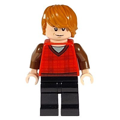 Minifigure Ron Weasley, Red Tartan Sweater Vest, Black Legs del set 4841