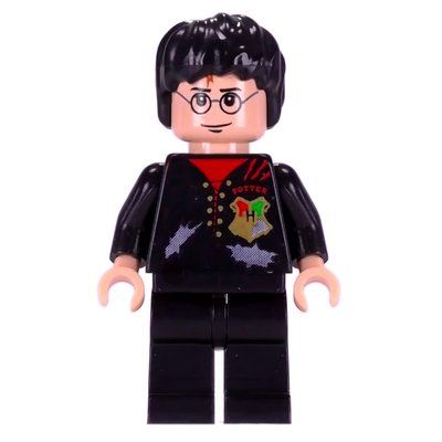 Minifigur Harry Potter, Tournament Uniform Tattered Black Jacket with Hogwarts Crest aus Set 4767
