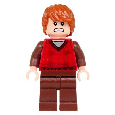 Minifigure Ron Weasley, Red Tartan Sweater Vest, Reddish Brown Legs del set 10217