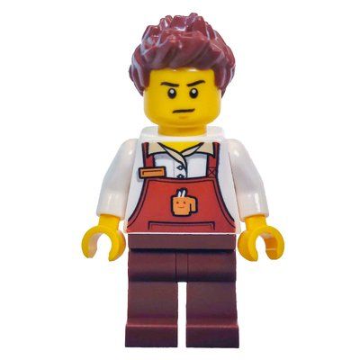 Minifiguur Rocky, Reddish Brown Apron with Cup on Front uit set 40336