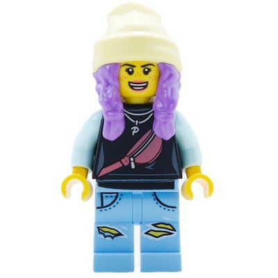 Figurine Parker L. Jackson, Black Top, Bright Light Yellow Beanie Hat, Medium Lavender Hair, Scared / Open Mouth du set 70425