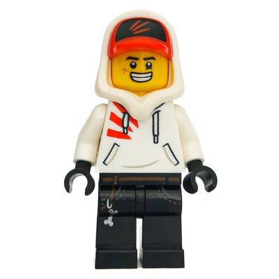 Minifigur Jack Davids, White Hoodie with Hood and Red Cap, Angry / Large Grin aus Set 70422
