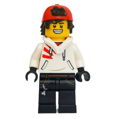 Minifigura Jack Davids, White Hoodie with Downed Hood and Red Backwards Cap, Angry / Smile del set 70435