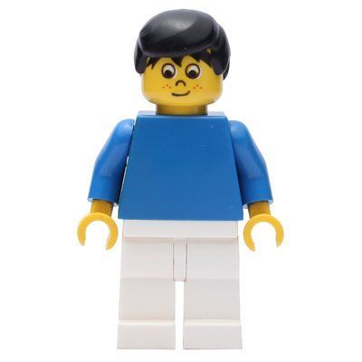 Minifigurka Soccer Player Blue Torso, White Legs, Black Hair, Freckles z zestawu 3406