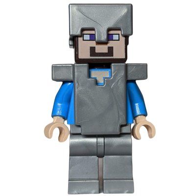 Figurine Steve in Flat Silver Helmet, Armor and Legs du set 21137