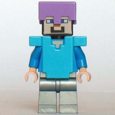 Minifigure Steve in Medium Lavender Helmet, Medium Azure Armor, and Flat Silver Legs from set 21143