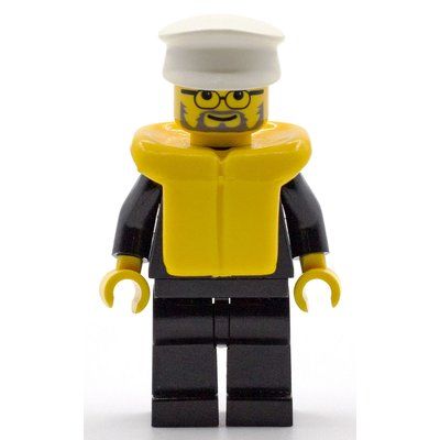Figurine Policeman, Black Suit with Badge, White Hat, Life Vest, Glasses du set 7899