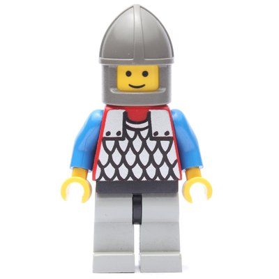 Minifigurka Knight (Scale Mail on Red) - Blue Arms, Light Gray Legs, Dark Gray Chin-Guard z zestawu 6078